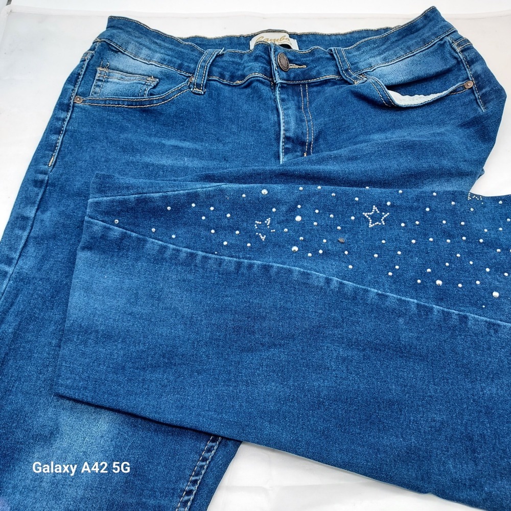 Bambo Original Denim Blue Flare Jeans Studded Star Bell Bottoms Size 13 R/A200D
